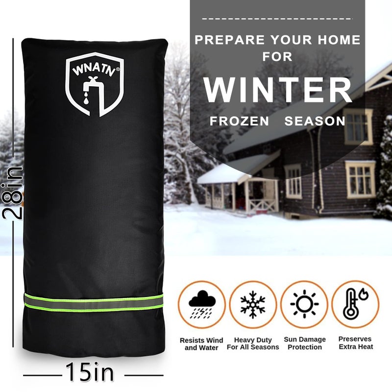 WNATN Outdoor Faucet Cover for Winter Freeze Protection,28"" L x 15""W,Outdoor Long Faucet Cover Socks for Winter,Spigot Covers Winter Insulated,Outside Large Faucet Cover Freeze Protection,1PCS(Black) - Image 4